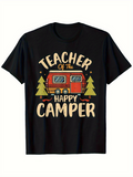 Men's T-Shirt Teacher Of The Happy Camper With Pine Trees Vintage RV Under Stars