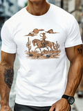 Men's T-Shirt Desert Landscape With Cacti And Lone Cowboy Riding A Horse