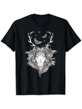 Men's T-Shirt Deer Antlers With Flowers Butterflies Surrounding Mystical Woman Face