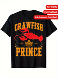 Men's T-Shirt Crawfish Prince With Bright Gold Lettering And Royal Crown Underneath Red Crawfish