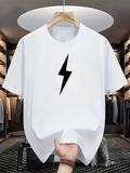 Men's T-Shirt Minimalist Black Thunder Bolt In Crisp White T Shirt Center