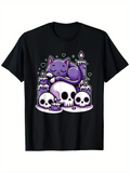 Men's T-Shirt Purple Cat Resting Among Glowing Candles And Three White Skulls
