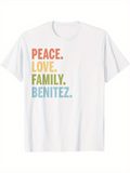 Men's T-Shirt Peace Love Family Benitez Bold Colorful Block Lettering
