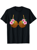 Men's T-Shirt Tropical Coconut Hibiscus Flowers With Leaf Accents Bra