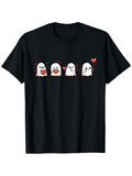 Men's T-Shirt Cute Little Ghosts With Hearts Smiling Expressions On Black Shirt Ghost