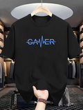 Men's T-Shirt Electric Blue Neon Wave Graphic Featuring Heartbeat Gamer