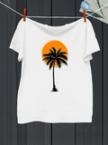 Men's T-Shirt Silhouette Palm Tree With Vibrant Sun Setting Behind Tranquil Sunset Scene