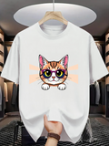 Men's T-Shirt Cartoon Striped Cat With Sunglasses And Bright Eyes Cat