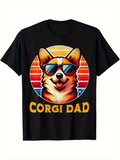 Men's T-Shirt Corgi Dad Vibrant Retro Sunrise With Cool Sunglasses Wearing Corgi Dog