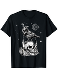 Men's T-Shirt Gothic Night With Raven Among Roses Over Human Skull