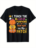 Men's T-Shirt I Teach The Cutest Pumpkins In The Patch With Funny Stacked Cartoon Pumpkin Characters