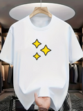 Men's T-Shirt Bright Yellow Stars Floating On Crisp White Cotton T Shirt