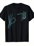 Men's T-Shirt Skeleton Hands In Playful Gesture Under Minimalist Line Drawing Style