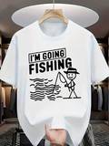 Men's T-Shirt Im Going Fishing Smiling Stick Figure Man With Fishing Rod And Wavy Water