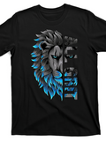 Men's T-Shirt Blue And Gray Gradient Wild Mane With Courageous Lion