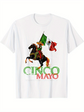 Men's T-Shirt Cinco De Mayo Patriotic Celebratory Scene With Horse And Waving Mexican Flag