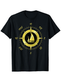 Men's T-Shirt Golden Compass With Glowing Highlights Framing Majestic Sailing Boat Centerpiece