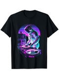 Men's T-Shirt Neon Lights With Retro Vinyl DJ Astronaut