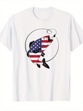 Men's T-Shirt American Flag Patterned Fish Leaping With Dynamic Circle Accent Fish