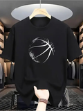 Men's T-Shirt Abstract Grunge Artistic Paint Strokes With White Basketball