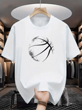 Men's T-Shirt Abstract Circular Brush Strokes With Artistic Minimalist Basketball