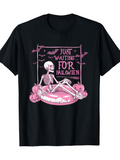 Men's T-Shirt Just Waiting For Halloween Pink Skeleton Lounge Pool Scene