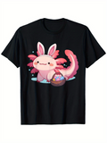 Men's T-Shirt Fantasy Pink Creature With Bunny Ears Holding Easter Basket Axolotl