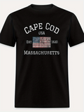 Men's T-Shirt Cape Cod American Flag With Historic Coastal Massachusetts Lettering