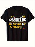 Men's T-Shirt Auntie Birthday Crew With Construction Vehicles And Traffic Cones Design T Shirt