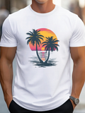 Men's T-Shirt Golden Sunset Reflected On Water With Palms At Tranquil Beach