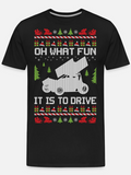 Men's T-Shirt Oh What Fun It Is To Drive Winter Motif With Car And Christmas Trees