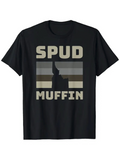 Men's T-Shirt Retro Style Text With Silhouette Potato Under Striped Sunset Muffin