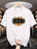 Men's T-Shirt Golden Sunset Reflections In Serene Forest With Tranquil Water Trees