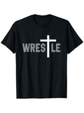 Men's T-Shirt Bold White Cross Among Lettering Wrestle Shirt