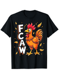 Men's T-Shirt Colorful Autumn Leaves With Cartoon Rooster Surrounded By Falling Petals Chicken