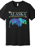 Men's T-Shirt Alaska The Last Frontier Colorful Bear With Pine Forest Silhouette
