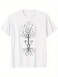 Men's T-Shirt Mystical Crescent Moon Phases With Bare Tree And Spreading Roots