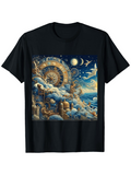 Men's T-Shirt Surreal Dreamscape With Clouds Stars Moon And Soaring White Birds