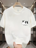 Men's T-Shirt Cartoon Cow Print White Shirt With Playful Animal Illustration Cow