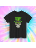 Men's T-Shirt Green Leprechaun Hat With Golden Buckle Over Skull