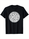Men's T-Shirt Ancient Runes Circle With Nordic Symbols Surrounding Central Magical Compass