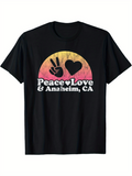 Men's T-Shirt Peace Love With Sunset Gradation Over The Silhouette Heart