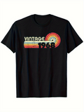 Men's T-Shirt Vintage 1968 Retro Rainbow Graphic With Faded Colorful Stripes And Bold Numbers