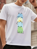 Men's T-Shirt Stacked Pastel Cartoon Frogs With Smiling Faces On White Shirt Frog