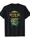 Men's T-Shirt Hit On Me Playful Lettering With Tropical Pineapple And Green Leaves