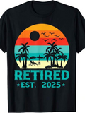 Men's T-Shirt Retired Est 2025 Retro Sun With Flying Birds Among Palm Trees