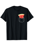 Men's T-Shirt Juicy Watermelon Slice Peeking Out From White Outlined Shirt Pocket