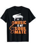 Men's T-Shirt Music Is My Soul Mate White Piano With Orange Musical Symbol Graphic