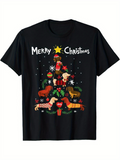 Men's T-Shirt Merry Christmas Playful Dogs Forming A Festive Decorated Christmas Tree
