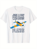 Men's T-Shirt Just A Boy Who Loves Flying Among Colorful Cartoon Style Airplane